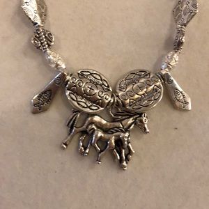Horse and colt Tibetan silver beaded necklace.